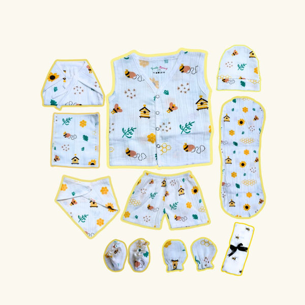 Premium Newborn Baby Combo Set – Soft Cotton Jabla, Nappy, Cap, Mittens, Booties, and Burp Cloth – Perfect for Gifting & Daily Use