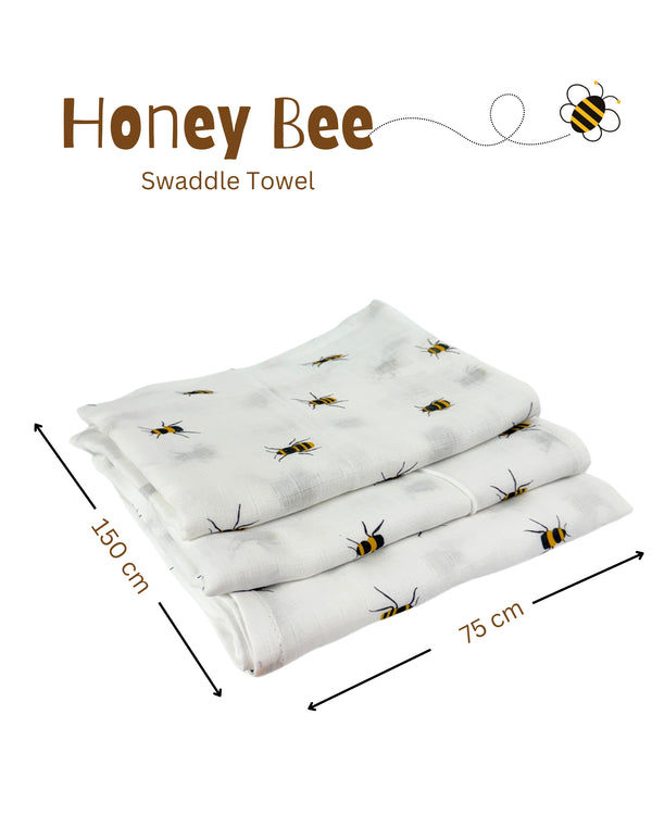 Cotton Muslin -Honeybee Print Swaddle Wrap for New Born Baby Boy and Girl, Soft Swaddle Cloth for New Born, New Born Swaddle, Size 75 cm*150 cm, Pack of 1 (Arrowangle)