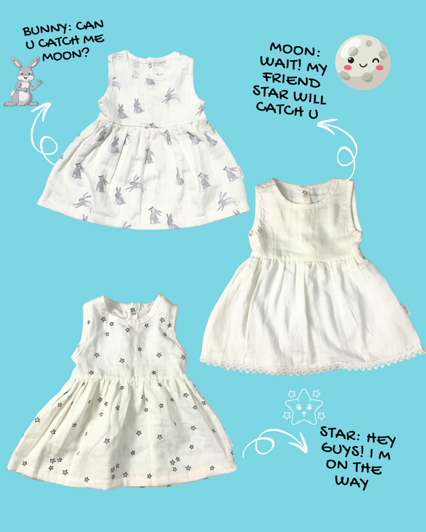 White Cotton Baby Frock – Soft, breathable, and gentle on delicate skin. Perfect for everyday wear or special occasions, keeping your baby comfy and stylish(Pack Of 3)