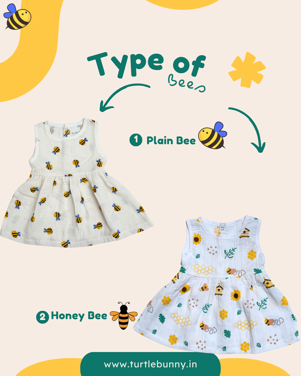 Honeybee Cotton Baby Frock – Soft, breathable, and gentle on baby’s skin. Features a cute honeybee print, perfect for daily wear, playtime, or gifting(Pack of 2)